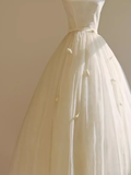 Ball Gown Bateau White Tea Length Wedding Dresses Brides Dress SD0090
