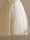 Ball Gown Bateau White Tea Length Wedding Dresses Brides Dress SD0090
