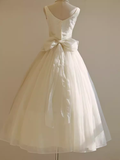 Ball Gown Bateau White Tea Length Wedding Dresses Brides Dress SD0090