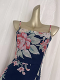 Sheath Spaghetti Straps Blue Rose Travel Vacation Floral Beach Dress Long Dress SD009