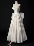 A line Strapless Satin White Long Wedding Dresses Brides Dress SD0088