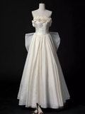 A line Strapless Satin White Long Wedding Dresses Brides Dress SD0088