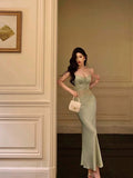 Sheath Spaghetti Straps Green Prom Dresses Birthday Outfits Evening Gown SD1000