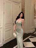 Sheath Spaghetti Straps Green Prom Dresses Birthday Outfits Evening Gown SD1000