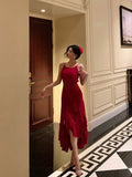 High Low Spaghetti Straps Red Long Prom Dresses Birthday Outfits Evening Gown SD1004
