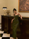 Sheath Spaghetti Straps Green Satin Long Prom Dresses Evening Gowns SD1005