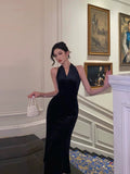 Sheath V neckline Black Velvet Long Prom Dresses Evening Gowns SD1006