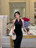 Sheath V neckline Black Velvet Long Prom Dresses Evening Gowns SD1006