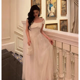 A line Spaghetti Straps Ivory Satin Prom Dresses Evening Gowns SD1008
