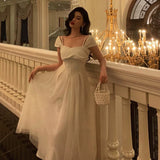 A line Spaghetti Straps Ivory Satin Prom Dresses Evening Gowns SD1008