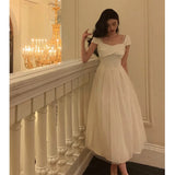 A line Spaghetti Straps Ivory Satin Prom Dresses Evening Gowns SD1008