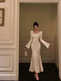 Mermaid Square Neckline Long Sleeves Prom Dresses Birthday Outfits Evening Gown SD1010