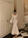 Mermaid Square Neckline Long Sleeves Prom Dresses Birthday Outfits Evening Gown SD1010