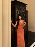 A line V neckline Orange Chiffon Long Prom Dresses Birthday Outfits Evening Gown SD1011