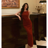 Sheath Jewel Neckline Red Long Prom Dresses Birthday Outfits Evening Gown SD1012
