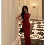 Sheath Jewel Neckline Red Long Prom Dresses Birthday Outfits Evening Gown SD1012