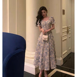 A line Square neckline Blue Chiffon Long Prom Dresses Birthday Outfits Evening Gown SD1013