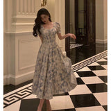 A line Square neckline Blue Chiffon Long Prom Dresses Birthday Outfits Evening Gown SD1013