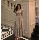 A line Square neckline Blue Chiffon Long Prom Dresses Birthday Outfits Evening Gown SD1013