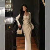 Sheath V Neckline Ivory Long Prom Dresses Birthday Outfits Evening Gown SD1017