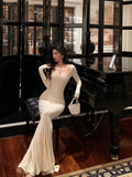 Sheath Square Neckline Ivory Long Prom Dresses Birthday Outfits Evening Gown SD1018