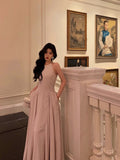 A Line Scoop Neckline Long Light Pink Prom Dresses Birthday Outfits Evening Gown SD1024