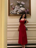 A Line Spaghetti Straps Red Prom Dresses Birthday Outfits Evening Gown SD1026