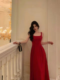 A Line Spaghetti Straps Red Prom Dresses Birthday Outfits Evening Gown SD1026