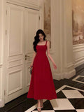 A Line Spaghetti Straps Red Prom Dresses Birthday Outfits Evening Gown SD1026