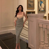 Sheath Straps Green Satin Prom Dresses Birthday Outfits Evening Gown SD1030