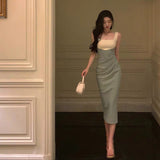 Sheath Straps Green Satin Prom Dresses Birthday Outfits Evening Gown SD1030