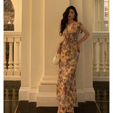 French Sheath V Neckline Floral Long Prom Dresses Birthday Outfits Evening Gown SD1031