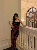 French Sheath Halter Floral Prom Dresses Birthday Outfits Evening Gown SD1041