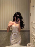 Sheath Spaghetti Straps Floral Long Prom Dresses Birthday Outfits Evening Gown SD1044