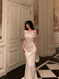 French Sheath One Shoulder White Prom Dresses Birthday Outfits Evening Gown SD1045
