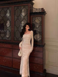 French Mermaid Square Neckline Lace White Prom Dresses Birthday Outfits Evening Gown SD1049