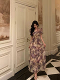 A line V Neckline Grape Flora Chiffon Prom Dresses Birthday Outfits Evening Gown SD1079