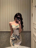 Sheath Spaghetti Straps Floral Prom Dresses Birthday Outfits Evening Gown SD1083
