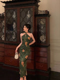 Sheath Halter Green Slit Prom Dresses Birthday Outfits Evening Gown SD1085