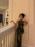 Sheath Halter Green Slit Prom Dresses Birthday Outfits Evening Gown SD1085