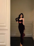 Mermaid Spaghetti Straps Date Night Dress Burgundy Velvet Long Prom Dresses Birthday Outfits SD1088