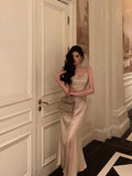 Mermaid Spaghetti Straps Champagne Slit Date Night Dress Prom Dresses Birthday Outfits SD1094