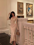 Mermaid Long Sleeves Ivory Slit Prom Dresses Birthday Outfits Evening Gown SD1095
