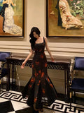 Sheath Straps Black Floral Prom Dresses Birthday Outfits Evening Gown SD1096