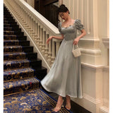 A Line Sweetheart Blue Satin Prom Dresses Birthday Outfits Evening Gown SD1109