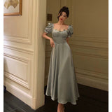 A Line Sweetheart Blue Satin Prom Dresses Birthday Outfits Evening Gown SD1109