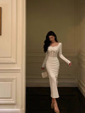 Sheath Long Sleeves White Prom Dresses Birthday Outfits Evening Gown SD1116