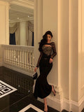 Mermaid Black Lace Date Night Dress Long Prom Dresses Birthday Outfits SD1117