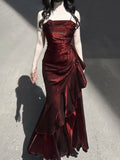 A line Spaghetti Straps Christmas Dress Burgundy Birthday Dresses Birthday Outfits SD1127
