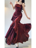 A line Spaghetti Straps Christmas Dress Burgundy Birthday Dresses Birthday Outfits SD1128
